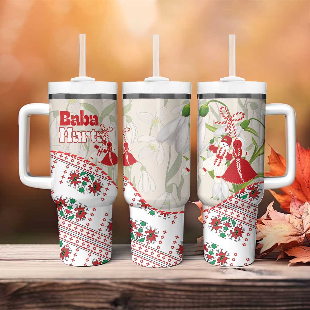 Baba Marta Bulgaria Tumbler With Handle Martenitsa Snowdrop Shevitsa Folk Pattern