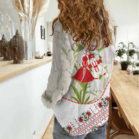 Baba Marta Bulgaria Women Casual Shirt Martenitsa Snowdrop Shevitsa Folk Pattern