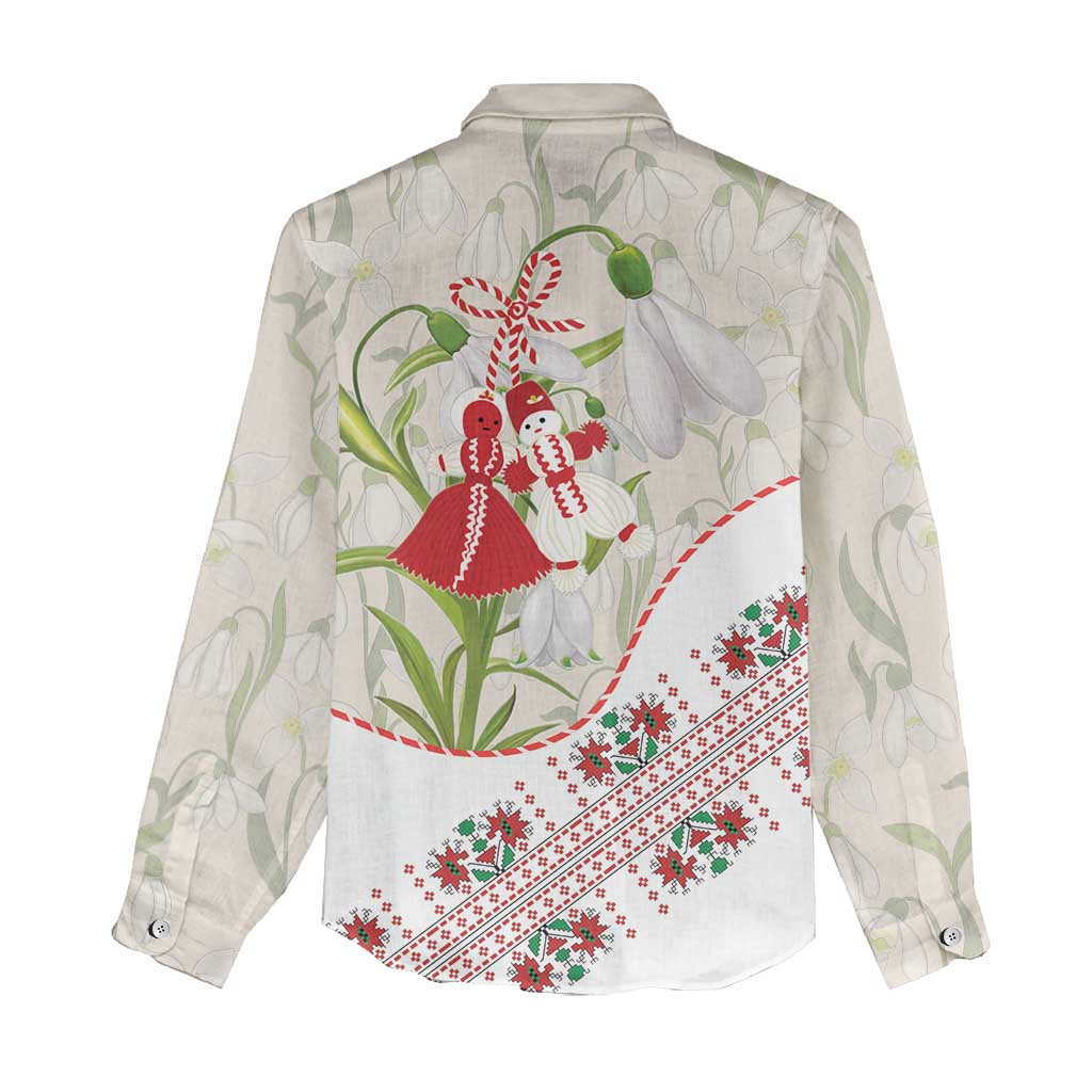 Baba Marta Bulgaria Women Casual Shirt Martenitsa Snowdrop Shevitsa Folk Pattern