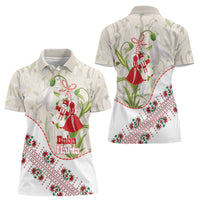Baba Marta Bulgaria Women Polo Shirt Martenitsa Snowdrop Shevitsa Folk Pattern