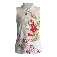 Baba Marta Bulgaria Women Sleeveless Polo Shirt Martenitsa Snowdrop Shevitsa Folk Pattern
