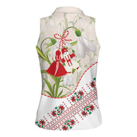 Baba Marta Bulgaria Women Sleeveless Polo Shirt Martenitsa Snowdrop Shevitsa Folk Pattern