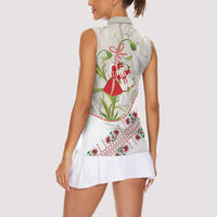 Baba Marta Bulgaria Women Sleeveless Polo Shirt Martenitsa Snowdrop Shevitsa Folk Pattern