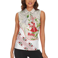 Baba Marta Bulgaria Women Sleeveless Polo Shirt Martenitsa Snowdrop Shevitsa Folk Pattern