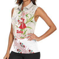 Baba Marta Bulgaria Women Sleeveless Polo Shirt Martenitsa Snowdrop Shevitsa Folk Pattern