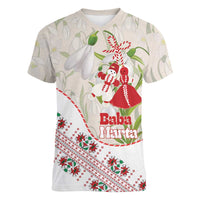 Baba Marta Bulgaria Women V-Neck T-Shirt Martenitsa Snowdrop Shevitsa Folk Pattern