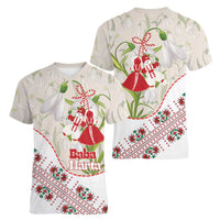Baba Marta Bulgaria Women V-Neck T-Shirt Martenitsa Snowdrop Shevitsa Folk Pattern