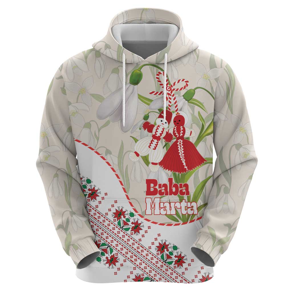 Baba Marta Bulgaria Zip Hoodie Martenitsa Snowdrop Shevitsa Folk Pattern