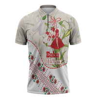 Baba Marta Bulgaria Zipper Polo Shirt Martenitsa Snowdrop Shevitsa Folk Pattern