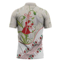 Baba Marta Bulgaria Zipper Polo Shirt Martenitsa Snowdrop Shevitsa Folk Pattern