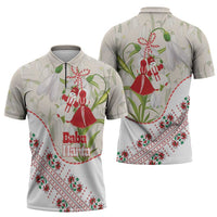 Baba Marta Bulgaria Zipper Polo Shirt Martenitsa Snowdrop Shevitsa Folk Pattern