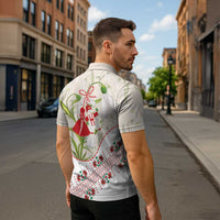 Baba Marta Bulgaria Zipper Polo Shirt Martenitsa Snowdrop Shevitsa Folk Pattern
