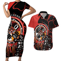 Canada National Aboriginal Day Couples Matching Short Sleeve Bodycon Dress and Hawaiian Shirt Indigenous Peoples Inuksuit With Dreamcatcher - Wonder Print Shop