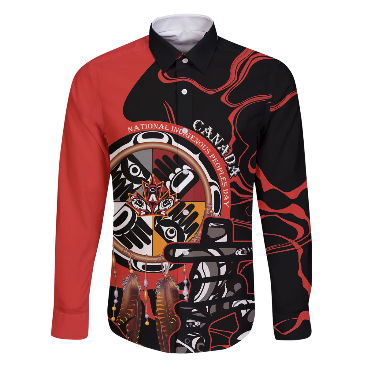 Canada National Aboriginal Day Family Matching Off The Shoulder Long Sleeve Dress and Hawaiian Shirt Indigenous Peoples Inuksuit With Dreamcatcher - Wonder Print Shop