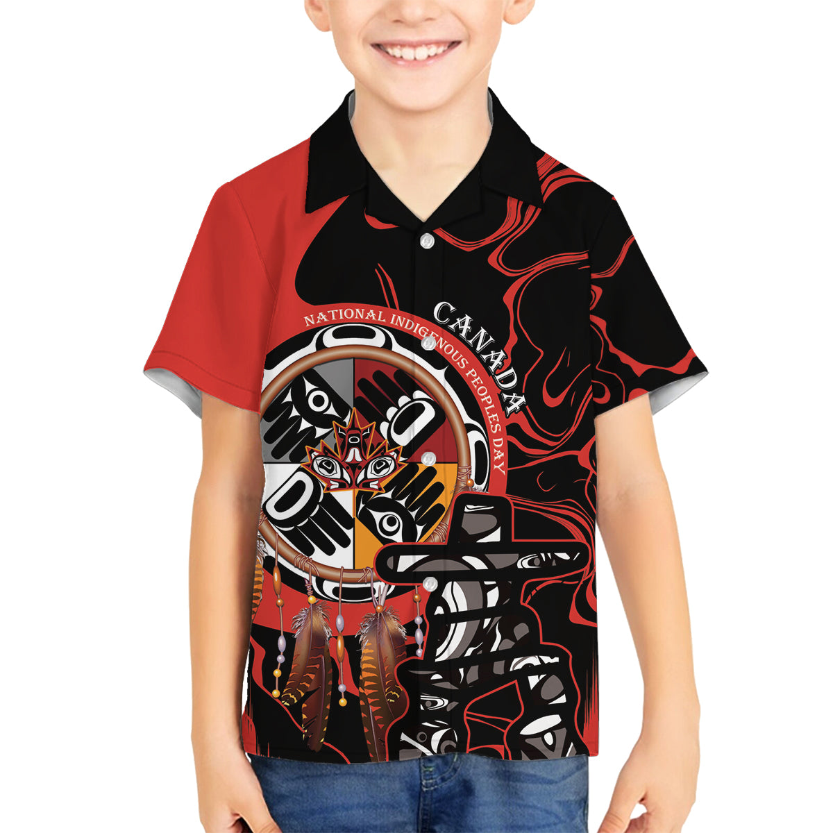 Canada National Aboriginal Day Family Matching Puletasi and Hawaiian Shirt Indigenous Peoples Inuksuit With Dreamcatcher - Wonder Print Shop