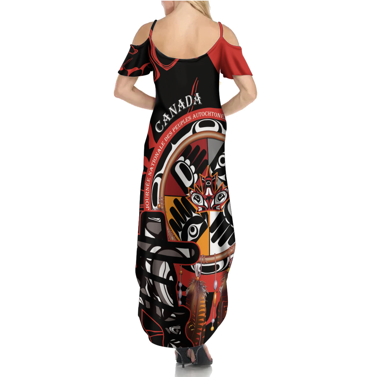 Canada National Aboriginal Day Family Matching Summer Maxi Dress and Hawaiian Shirt Indigenous Peoples Inuksuit With Dreamcatcher - Wonder Print Shop
