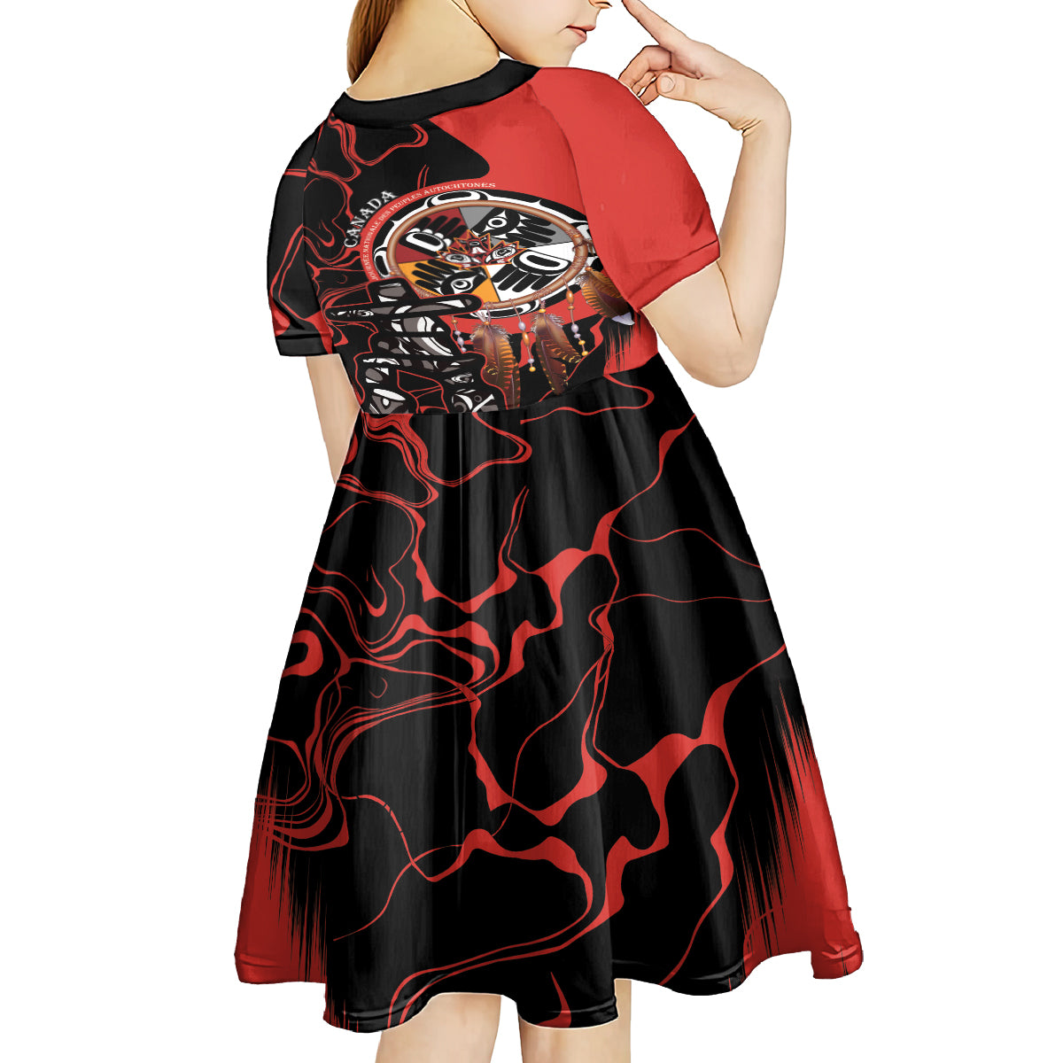Canada National Aboriginal Day Kid Short Sleeve Dress Indigenous Peoples Inuksuit With Dreamcatcher - Wonder Print Shop