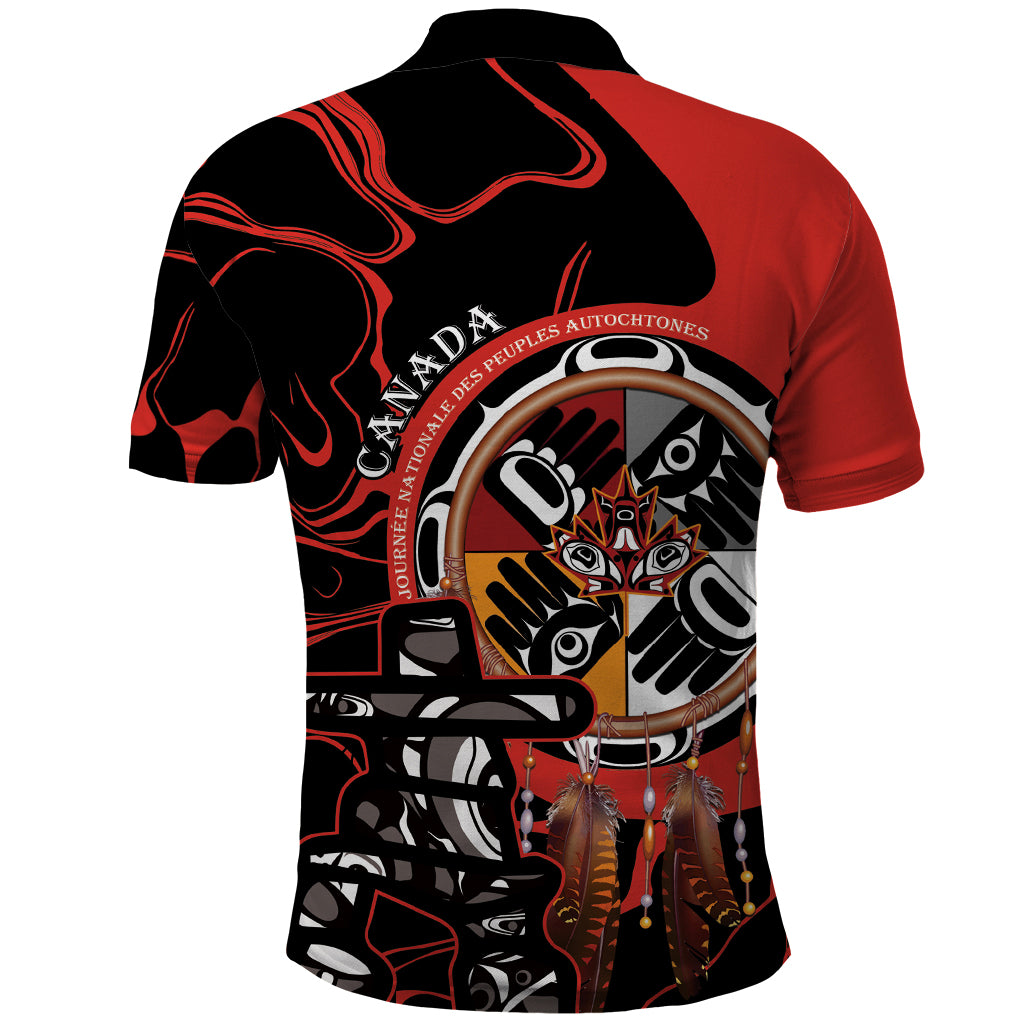 Canada National Aboriginal Day Polo Shirt Indigenous Peoples Inuksuit With Dreamcatcher - Wonder Print Shop