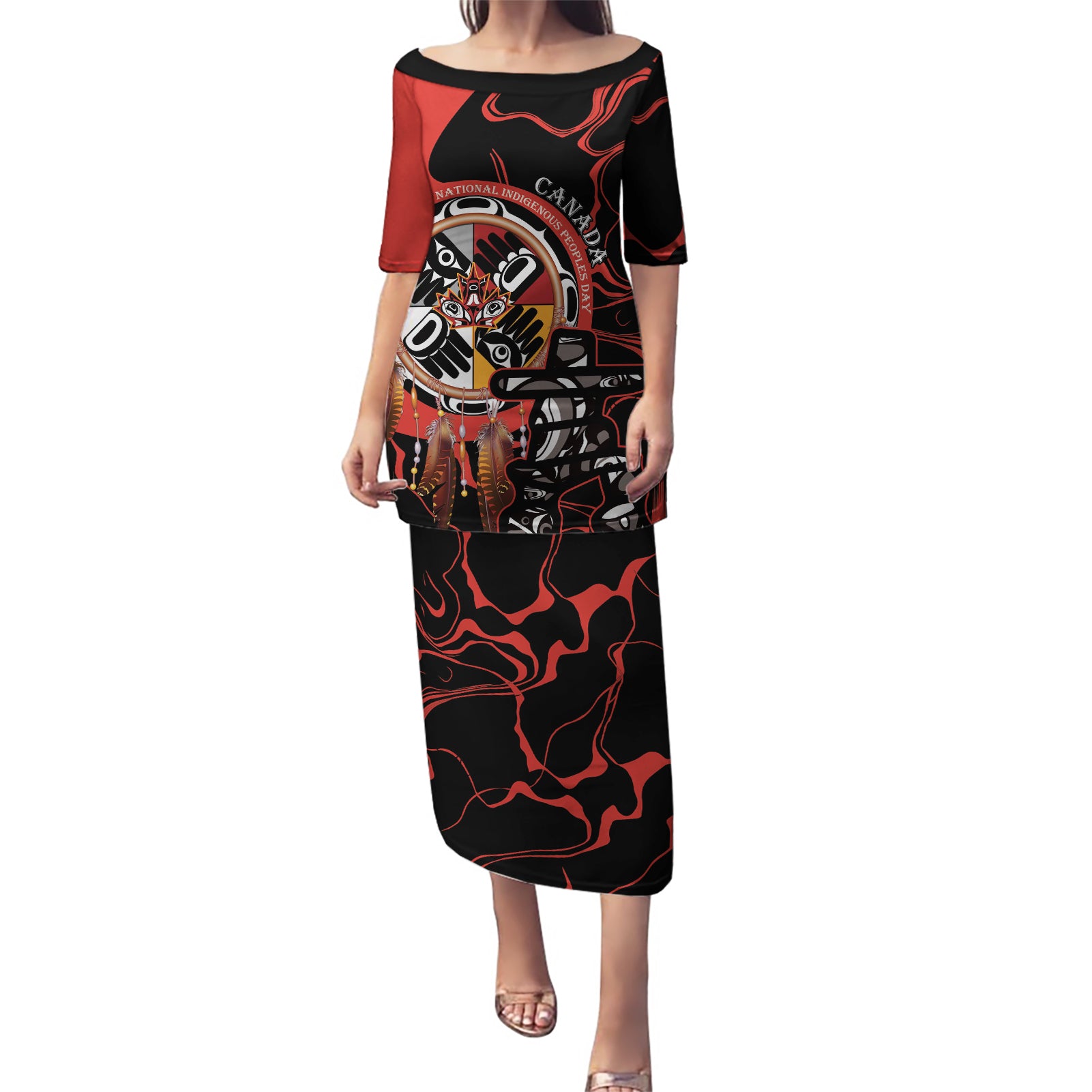 Canada National Aboriginal Day Puletasi Indigenous Peoples Inuksuit With Dreamcatcher - Wonder Print Shop