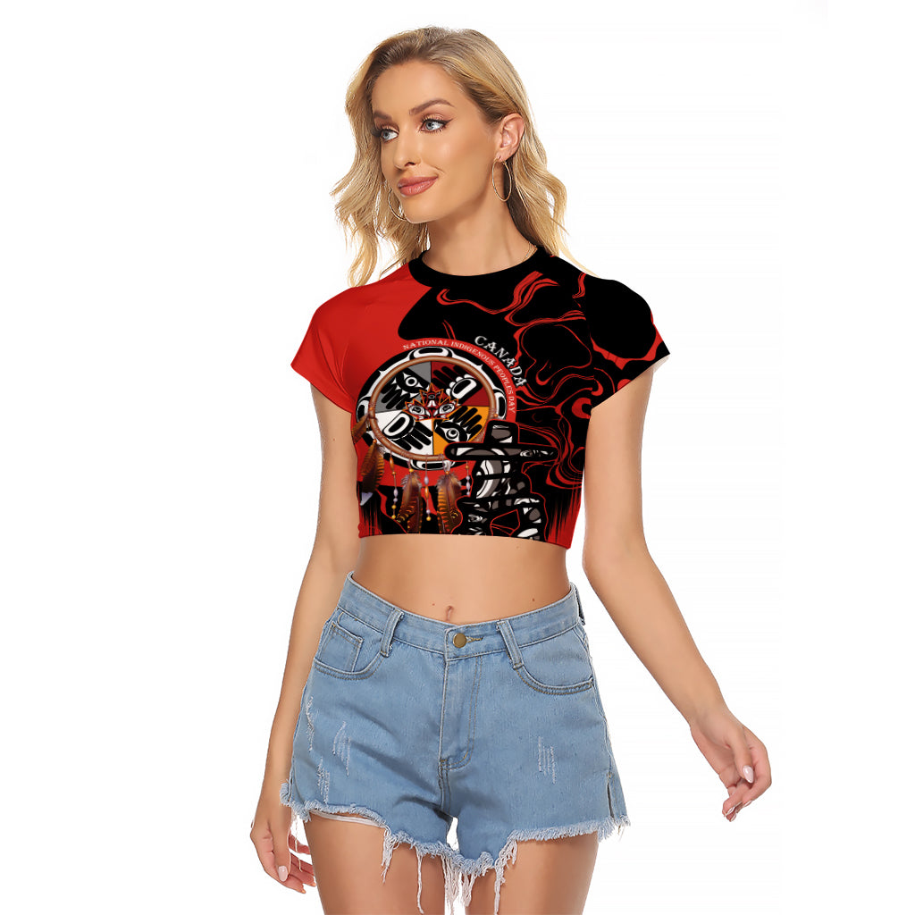 Canada National Aboriginal Day Raglan Cropped T Shirt Indigenous Peoples Inuksuit With Dreamcatcher - Wonder Print Shop