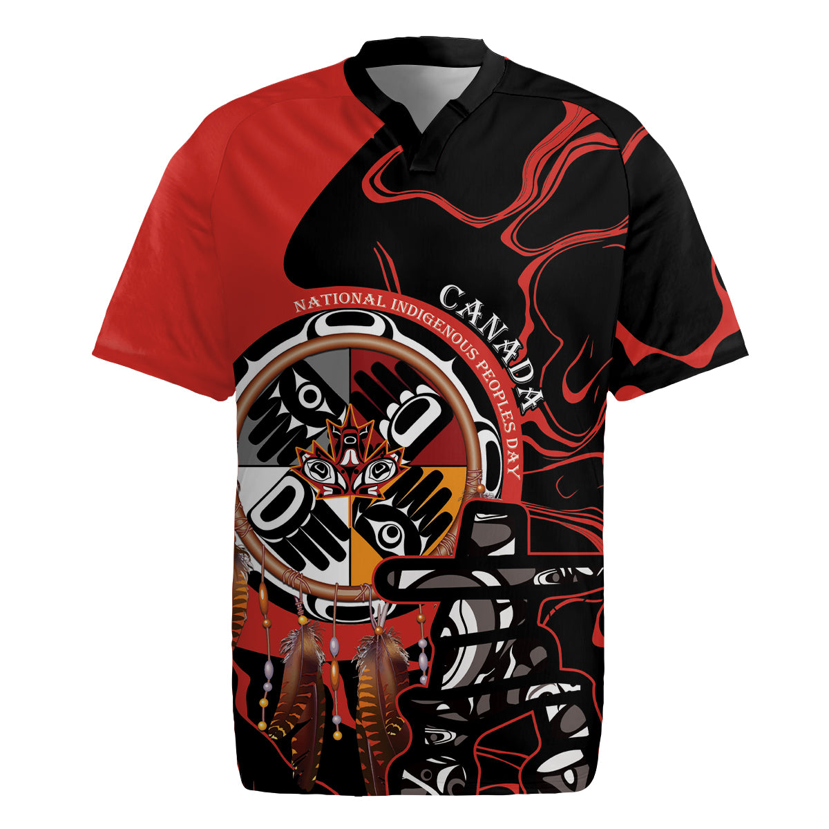 Canada National Aboriginal Day Rugby Jersey Indigenous Peoples Inuksuit With Dreamcatcher - Wonder Print Shop