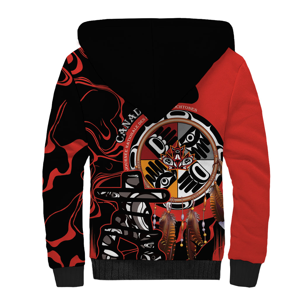 Canada National Aboriginal Day Sherpa Hoodie Indigenous Peoples Inuksuit With Dreamcatcher - Wonder Print Shop