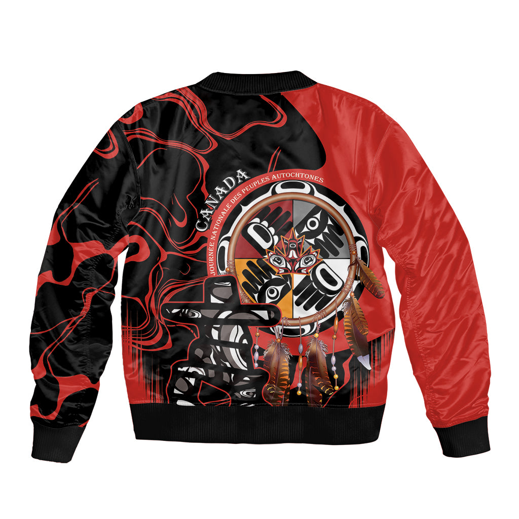Canada National Aboriginal Day Sleeve Zip Bomber Jacket Indigenous Peoples Inuksuit With Dreamcatcher - Wonder Print Shop