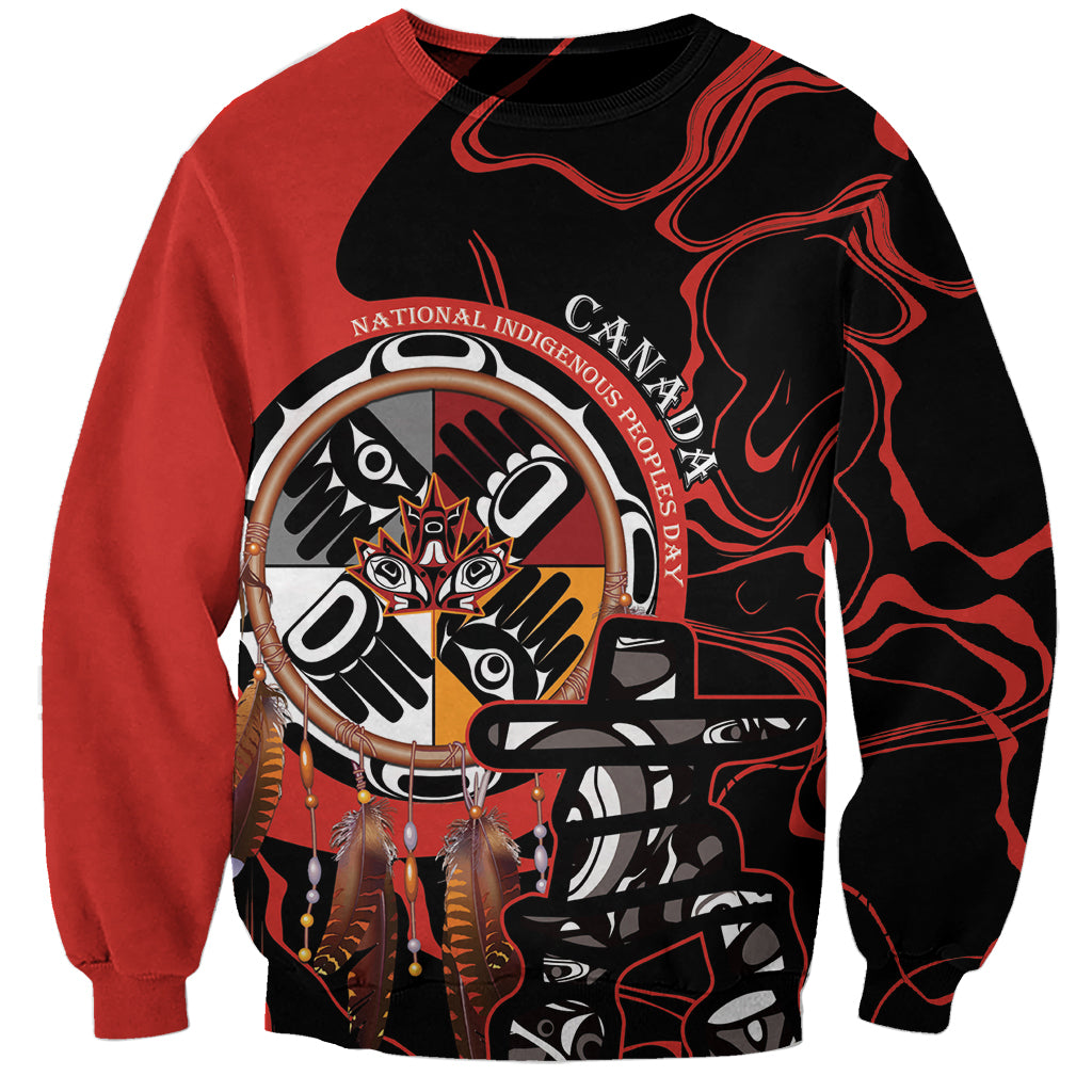 Canada National Aboriginal Day Sweatshirt Indigenous Peoples Inuksuit With Dreamcatcher - Wonder Print Shop