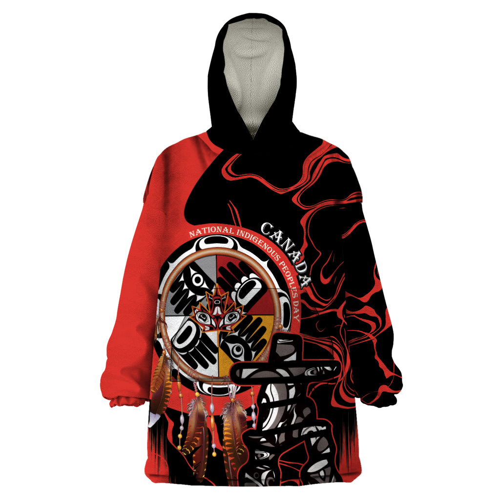 Canada National Aboriginal Day Wearable Blanket Hoodie Indigenous Peoples Inuksuit With Dreamcatcher - Wonder Print Shop