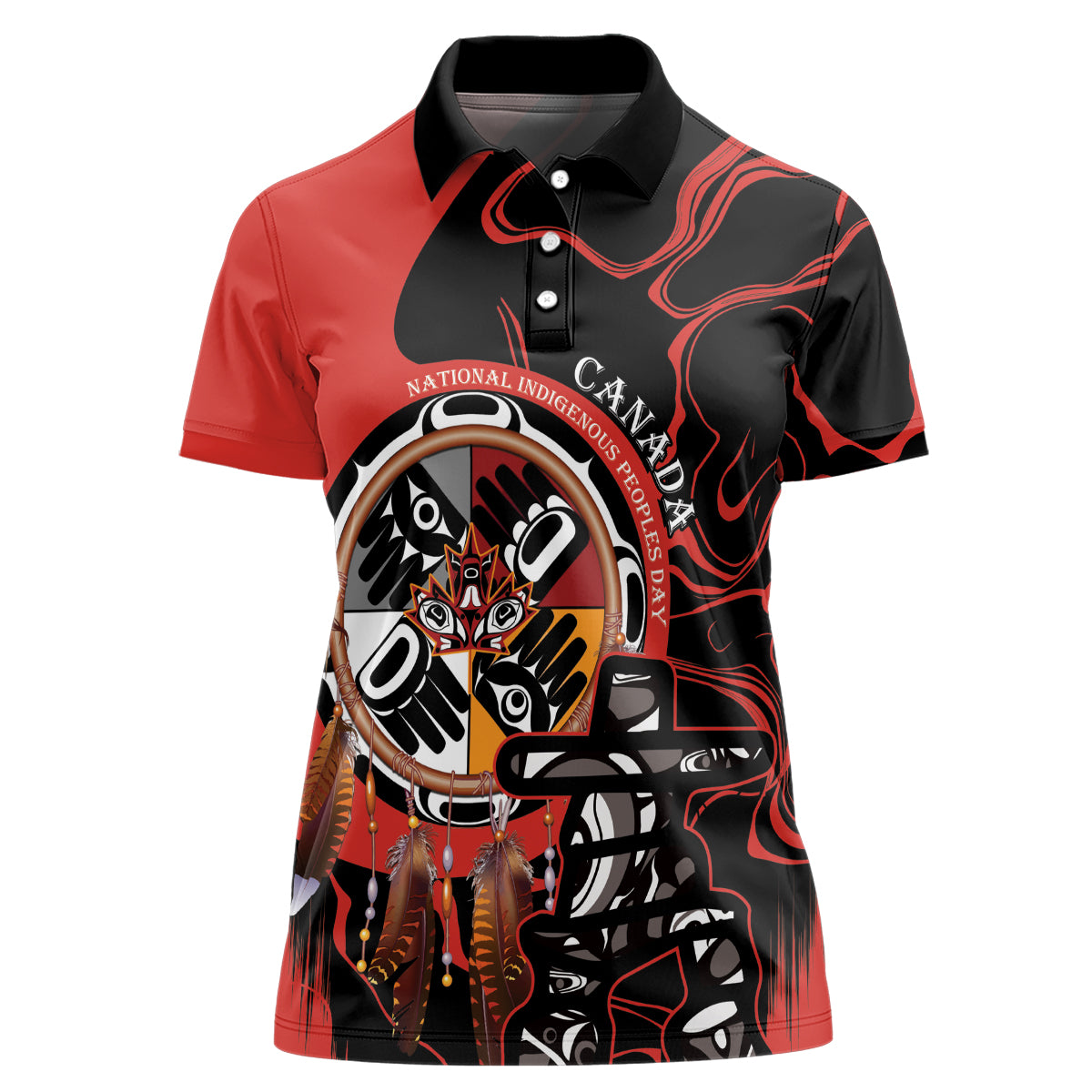 Canada National Aboriginal Day Women Polo Shirt Indigenous Peoples Inuksuit With Dreamcatcher - Wonder Print Shop