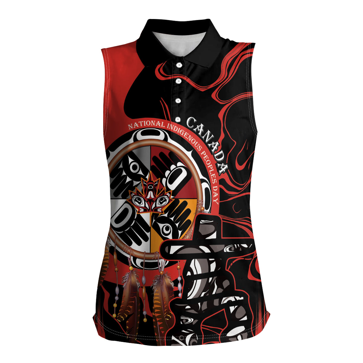Canada National Aboriginal Day Women Sleeveless Polo Shirt Indigenous Peoples Inuksuit With Dreamcatcher - Wonder Print Shop