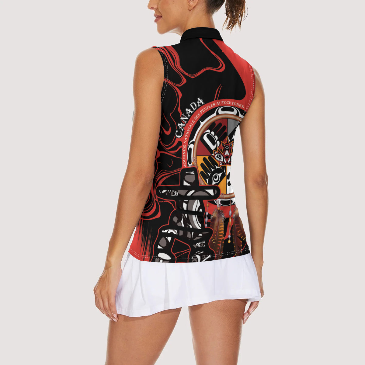 Canada National Aboriginal Day Women Sleeveless Polo Shirt Indigenous Peoples Inuksuit With Dreamcatcher - Wonder Print Shop