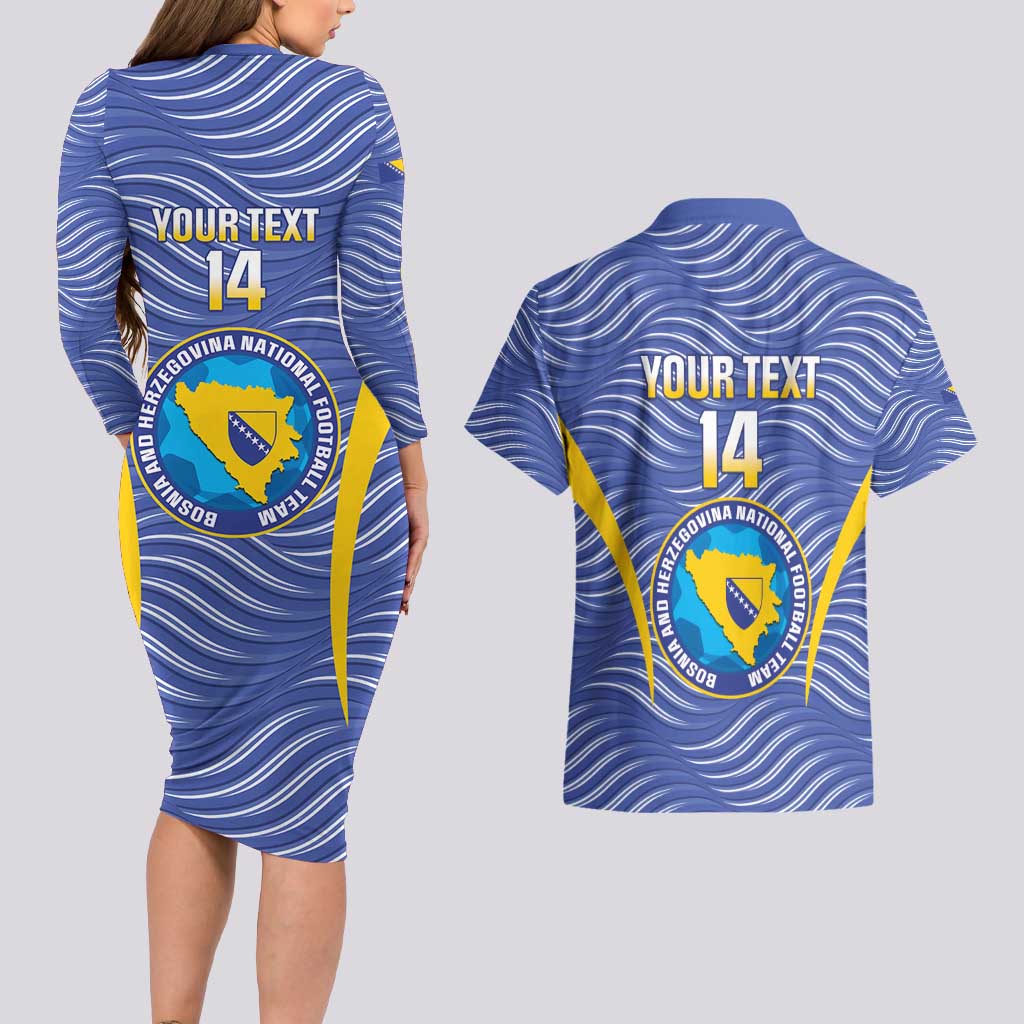 Custom Bosnia and Herzegovina Football Couples Matching Long Sleeve Bodycon Dress and Hawaiian Shirt Come On Zmajevi