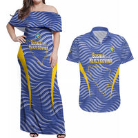 Custom Bosnia and Herzegovina Football Couples Matching Off Shoulder Maxi Dress and Hawaiian Shirt Come On Zmajevi