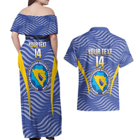 Custom Bosnia and Herzegovina Football Couples Matching Off Shoulder Maxi Dress and Hawaiian Shirt Come On Zmajevi
