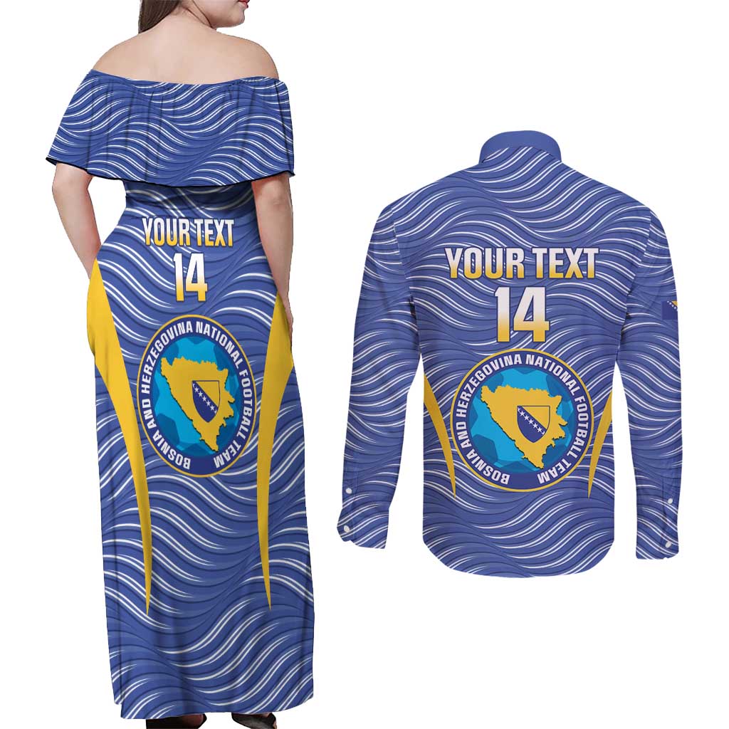 Custom Bosnia and Herzegovina Football Couples Matching Off Shoulder Maxi Dress and Long Sleeve Button Shirt Come On Zmajevi