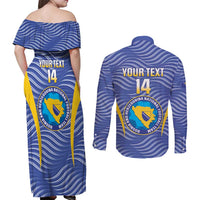 Custom Bosnia and Herzegovina Football Couples Matching Off Shoulder Maxi Dress and Long Sleeve Button Shirt Come On Zmajevi