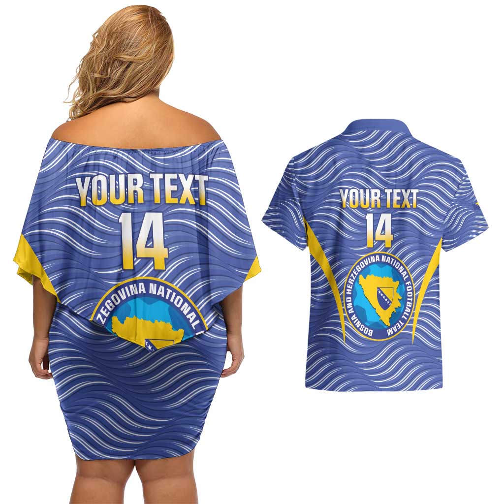 Custom Bosnia and Herzegovina Football Couples Matching Off Shoulder Short Dress and Hawaiian Shirt Come On Zmajevi
