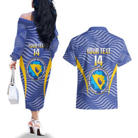 Custom Bosnia and Herzegovina Football Couples Matching Off The Shoulder Long Sleeve Dress and Hawaiian Shirt Come On Zmajevi