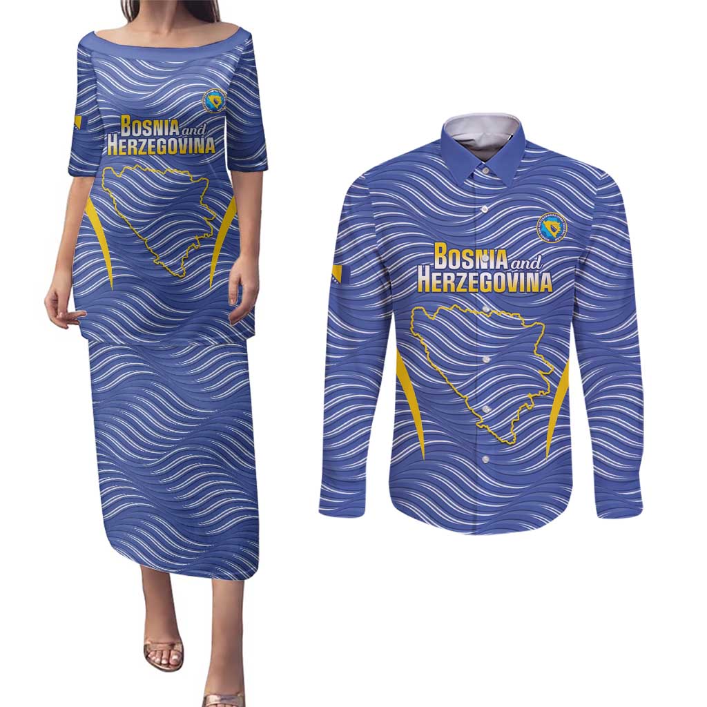 Custom Bosnia and Herzegovina Football Couples Matching Puletasi and Long Sleeve Button Shirt Come On Zmajevi