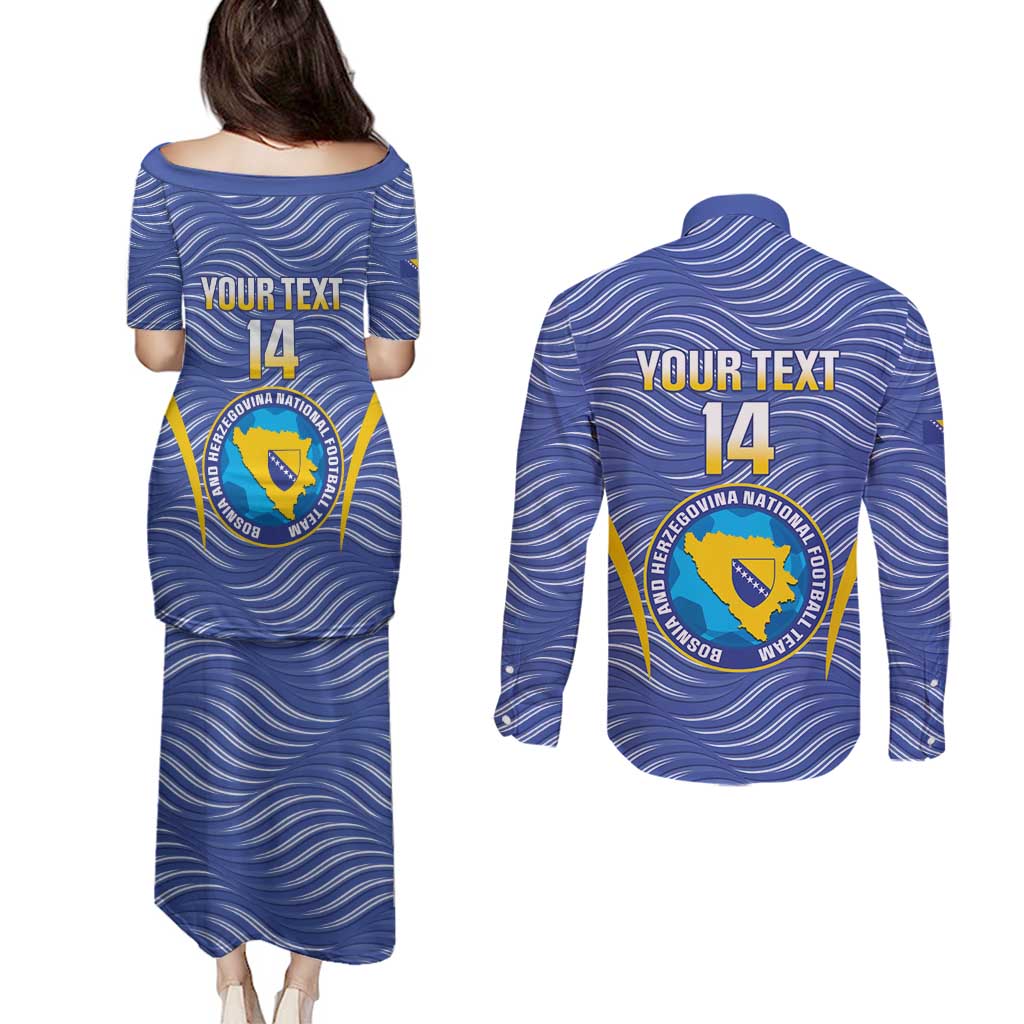 Custom Bosnia and Herzegovina Football Couples Matching Puletasi and Long Sleeve Button Shirt Come On Zmajevi
