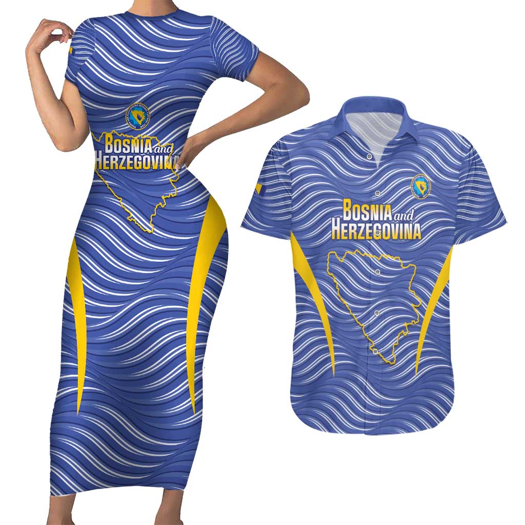 Custom Bosnia and Herzegovina Football Couples Matching Short Sleeve Bodycon Dress and Hawaiian Shirt Come On Zmajevi
