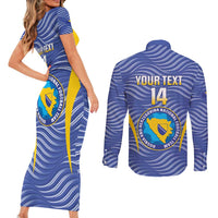 Custom Bosnia and Herzegovina Football Couples Matching Short Sleeve Bodycon Dress and Long Sleeve Button Shirt Come On Zmajevi