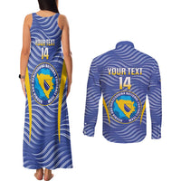 Custom Bosnia and Herzegovina Football Couples Matching Tank Maxi Dress and Long Sleeve Button Shirt Come On Zmajevi