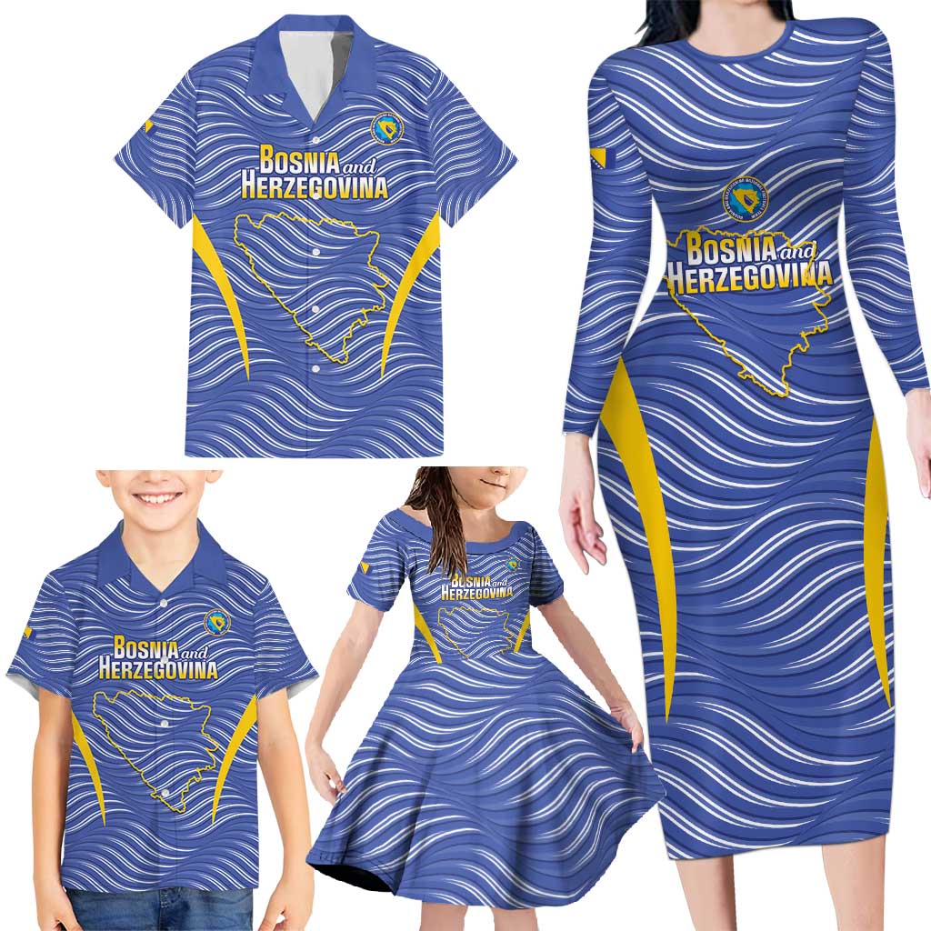 Custom Bosnia and Herzegovina Football Family Matching Long Sleeve Bodycon Dress and Hawaiian Shirt Come On Zmajevi