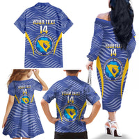 Custom Bosnia and Herzegovina Football Family Matching Off The Shoulder Long Sleeve Dress and Hawaiian Shirt Come On Zmajevi