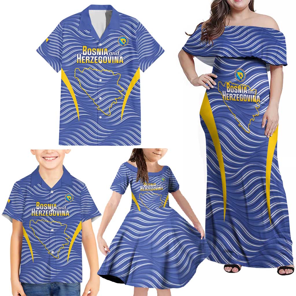 Custom Bosnia and Herzegovina Football Family Matching Off Shoulder Maxi Dress and Hawaiian Shirt Come On Zmajevi