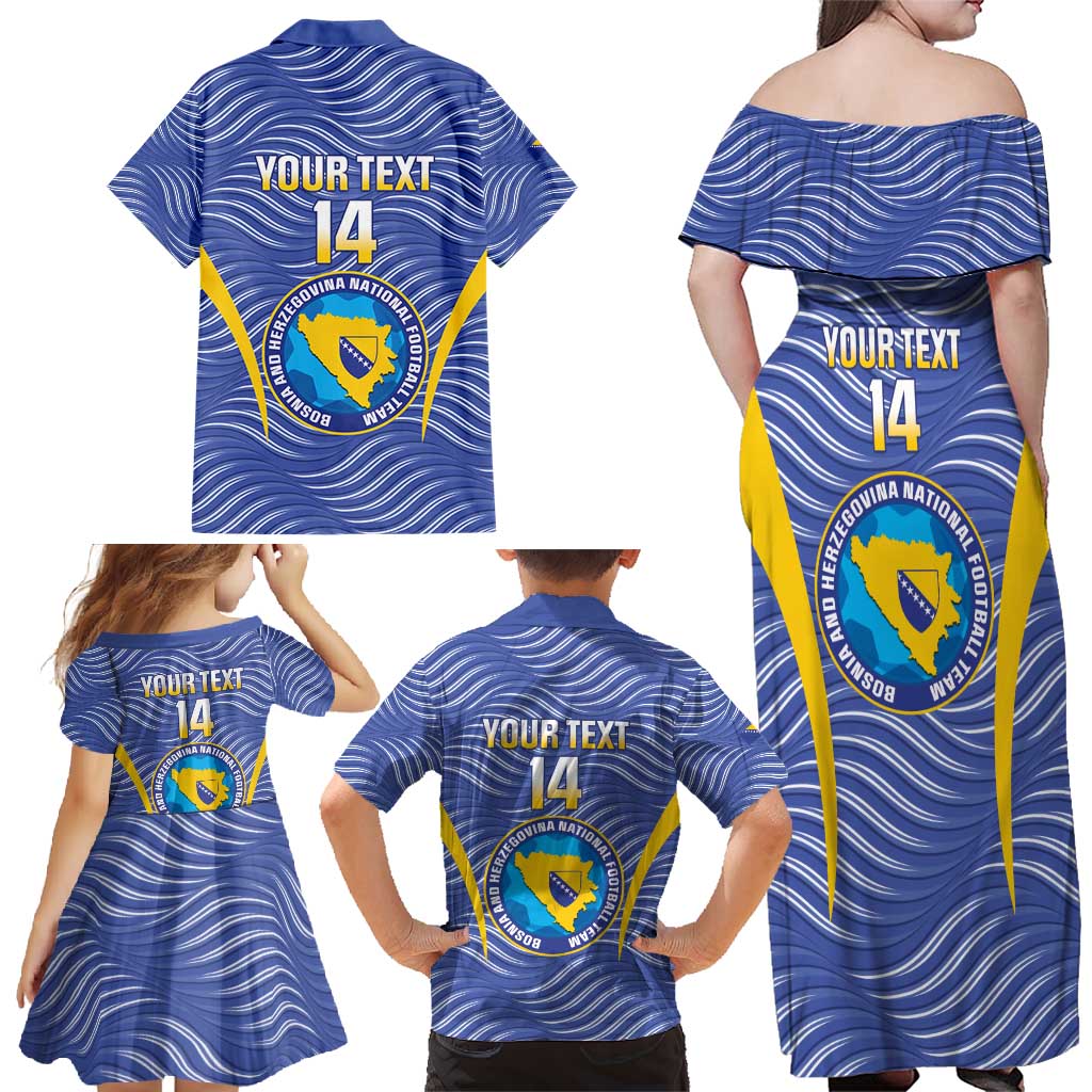 Custom Bosnia and Herzegovina Football Family Matching Off Shoulder Maxi Dress and Hawaiian Shirt Come On Zmajevi