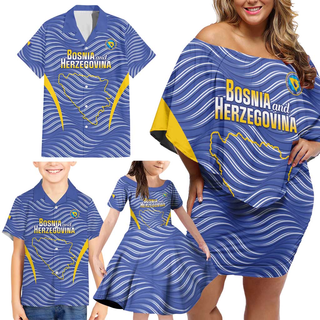Custom Bosnia and Herzegovina Football Family Matching Off Shoulder Short Dress and Hawaiian Shirt Come On Zmajevi