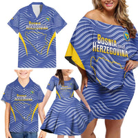 Custom Bosnia and Herzegovina Football Family Matching Off Shoulder Short Dress and Hawaiian Shirt Come On Zmajevi